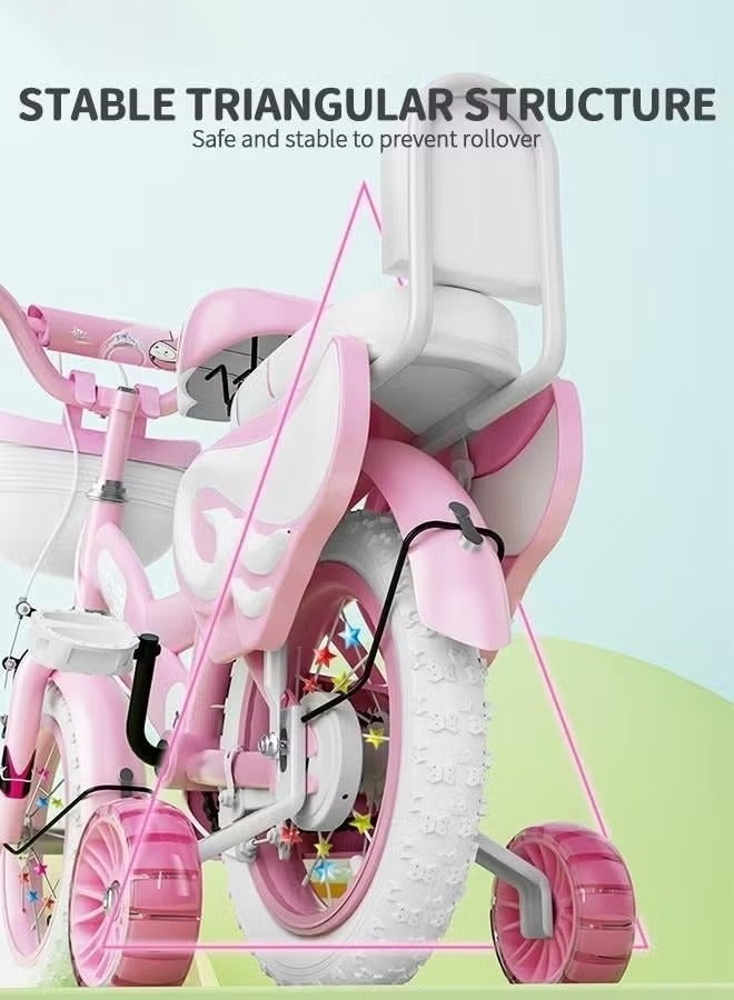 XiuWoo 12 Inch Kids Bike with Magnetic Flash Training Wheels and Basket, Girl Bicycle with Guardrails Responsive brakes and Kickstand, Girls Bike for Toddlers and Kids,White Wheels,Pink - Image 3